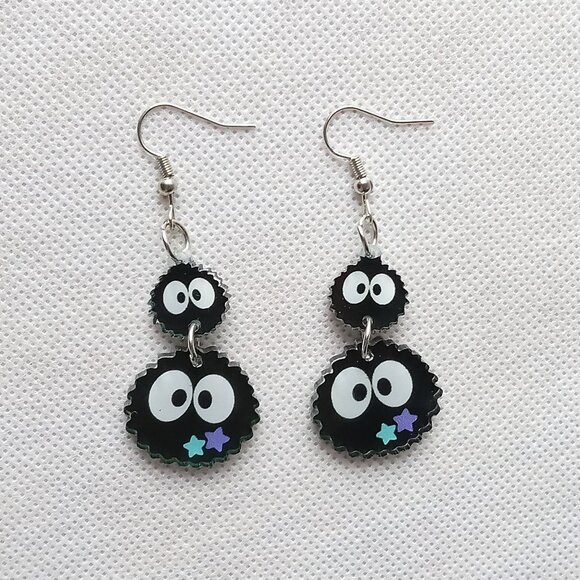 Soot Sprite with Stars Earrings, Cute Ladies Dangle Earrings - Picture 4 of 5